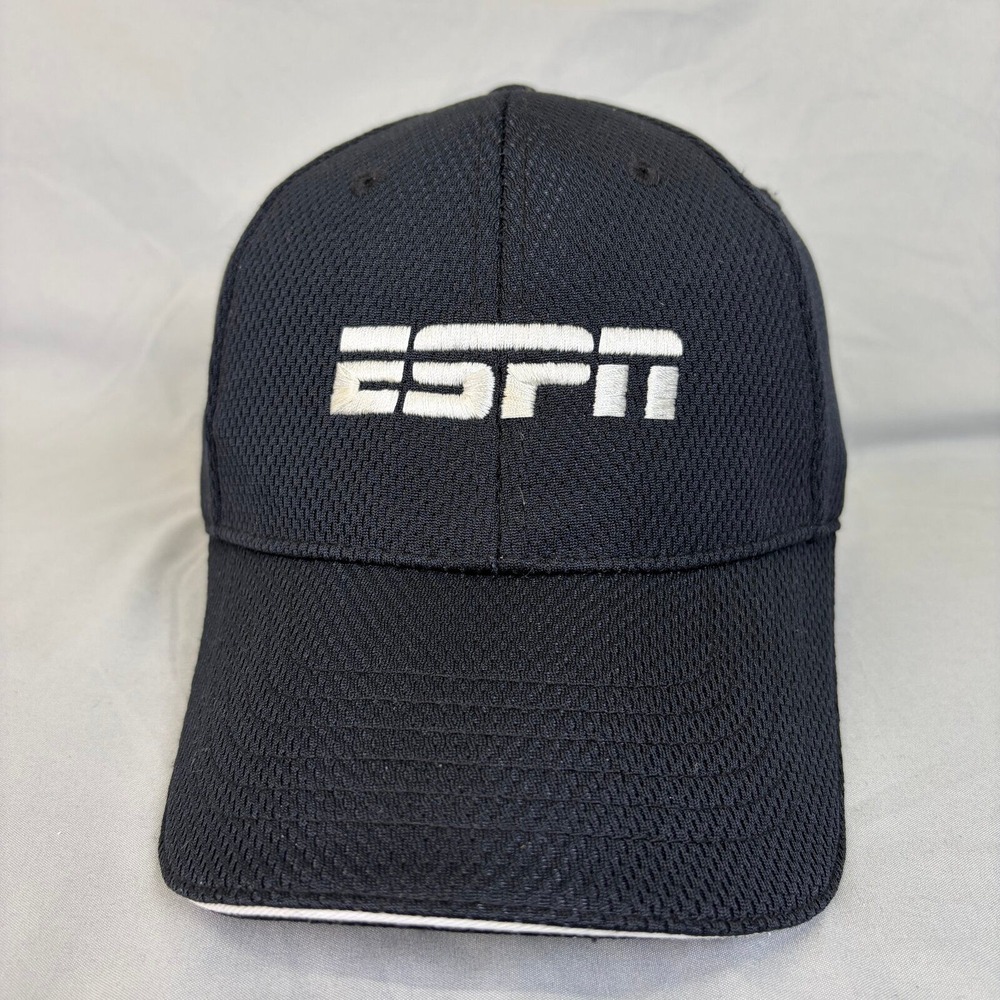 ESPN Baseball Cap Sports Fan Hat Mens OSFA Black Mesh Adjustable Strap